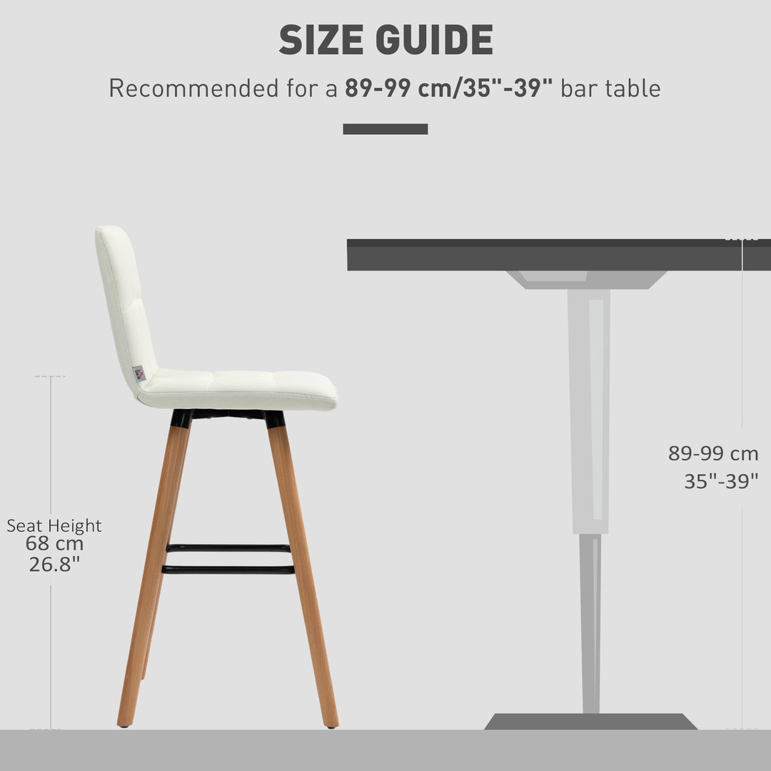 HOMCOM Modern Bar Stools Set of 2, 38" Upholstered Kitchen Island Stool with Solid Wood Legs, Grey