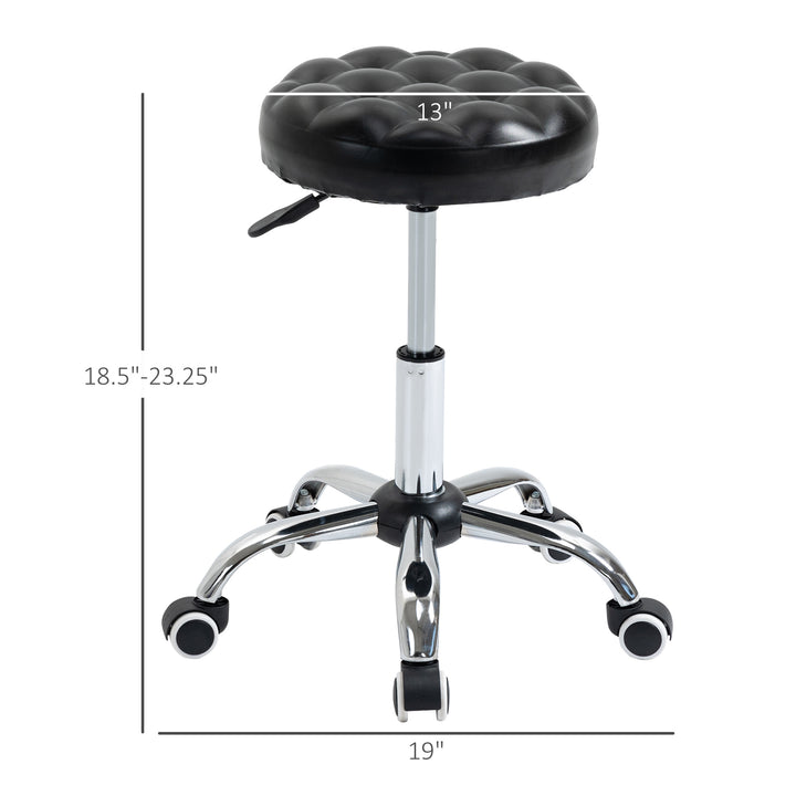 HOMCOM Rolling Swivel Padded Salon Stool with Adjustable Height Wheeled Tattoo Massage Chair Beauty SPA Bar Seat with Thick Padded Black