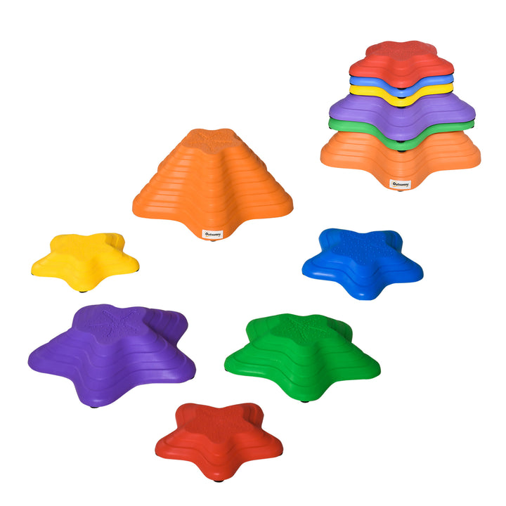 Outsunny 6PCs Larger Size Balance Stepping Stones for Kids with Non-slip Bottom, Stackable Obstacle Course Outdoor Indoor,  Play River Rocks with Starfish Style