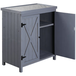 Outsunny Garden Storage Cabinet, Outdoor Tool Shed with Galvanized Top and Two Shelves for Yard Tools or Pool Accessories, Grey