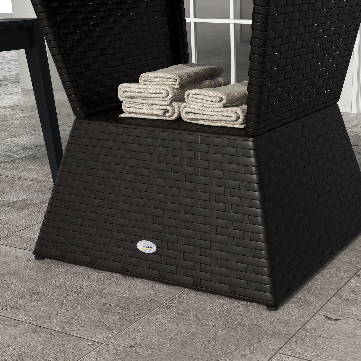 Outsunny Rattan Wicker Side Table, 21.3" Square Outdoor End Table with Umbrella Hole 2-Tier Storage for Patio Garden Mixed Brown