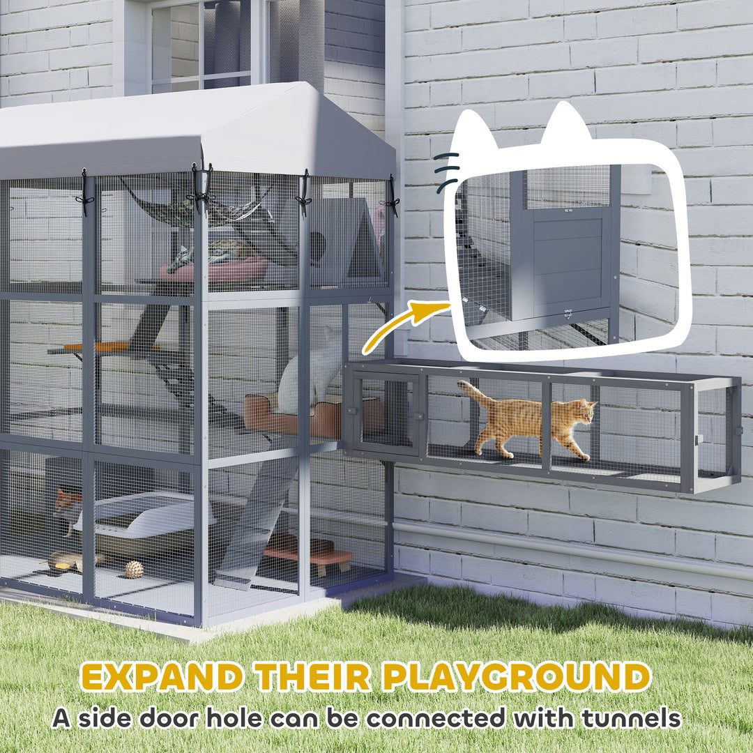 PawHut 81"H Catio Outdoor with Floor to Prevent Escaping & Easy Cleaning, for 2-4 Cats Kittens, Grey