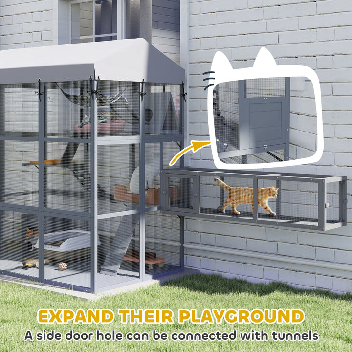 PawHut 81"H Catio Outdoor with Floor to Prevent Escaping & Easy Cleaning, for 2-4 Cats Kittens, Grey