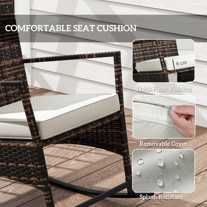 Outsunny 3 Piece Rocking Bistro Set, Wicker Patio Furniture with 3-Level Reclining High Back Rocking Chair and Glass Table, White