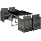 Outsunny 5 Pieces Wicker Patio Dining Set Outdoor Furniture Set with Removable Cushions, Glass Top Dining Table, PE Rattan Conversation Set for Garden Poolside Backyard, Cream