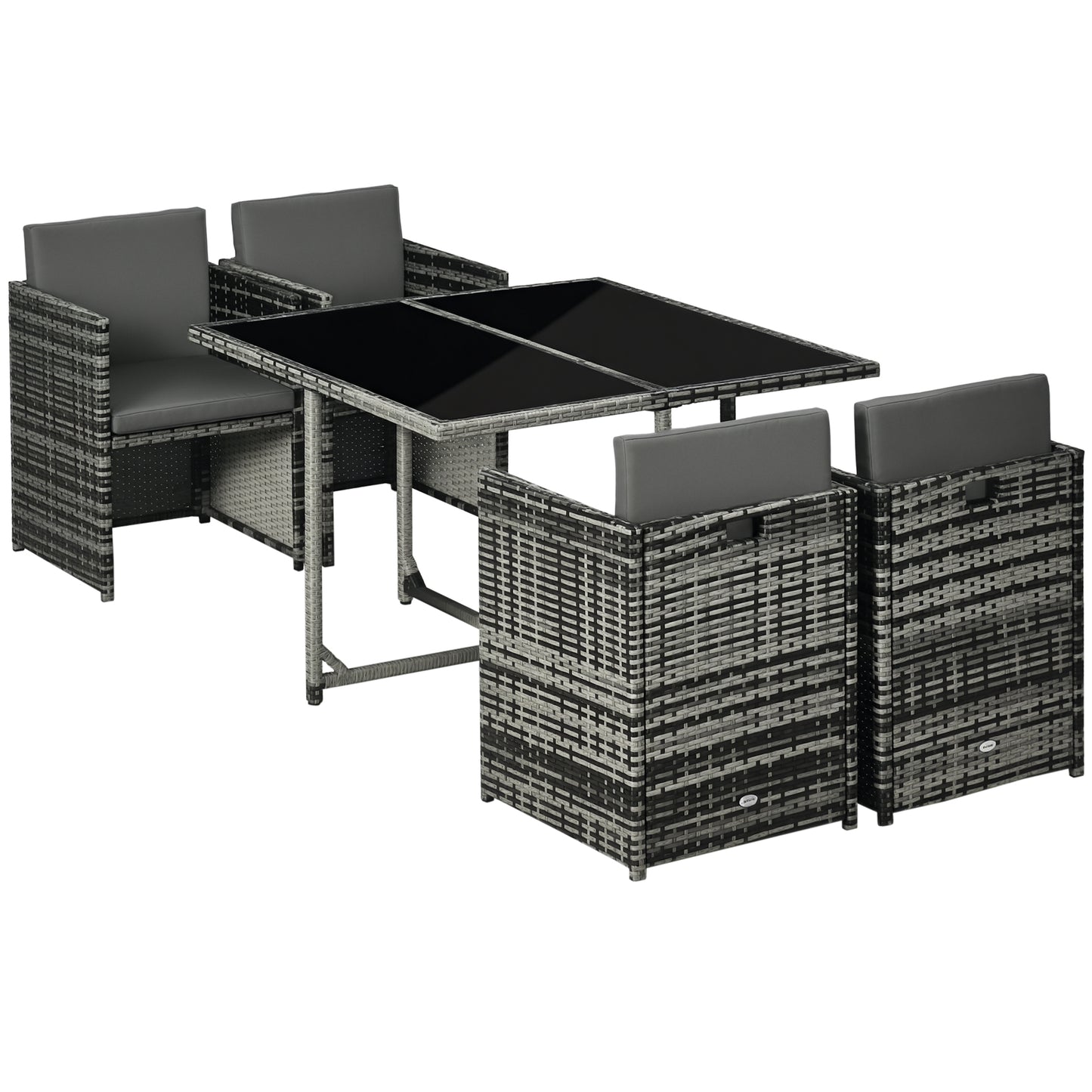 Outsunny 5 Pieces Wicker Patio Dining Set Outdoor Furniture Set with Removable Cushions, Glass Top Dining Table, PE Rattan Conversation Set for Garden Poolside Backyard, Cream