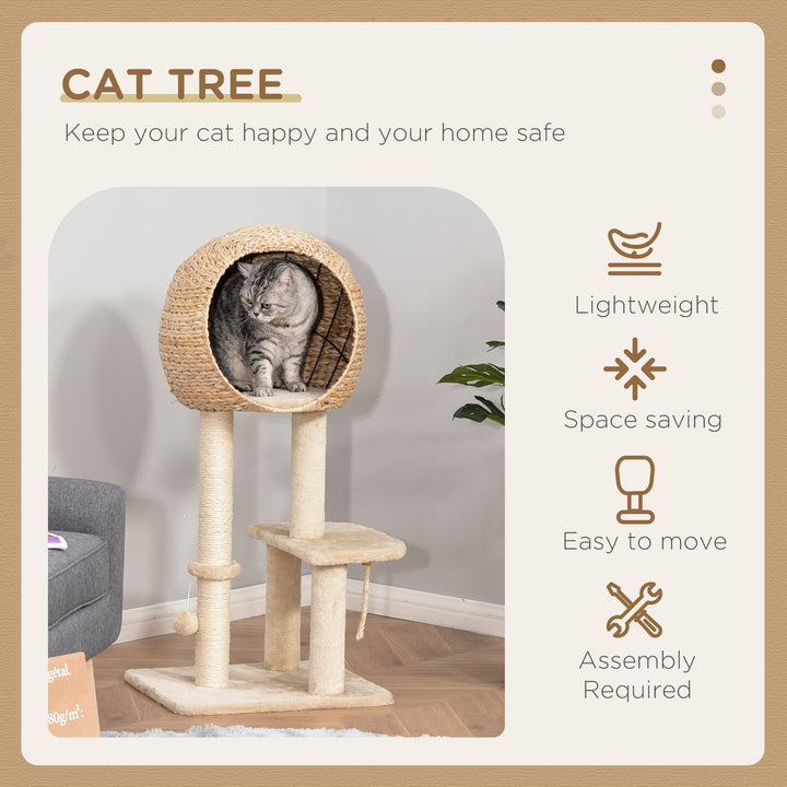 PawHut 39" H Cat Tree with Sisal Scratching Post, Condo, Plush Perch, Hanging Rope and Hanging Ball, Beige