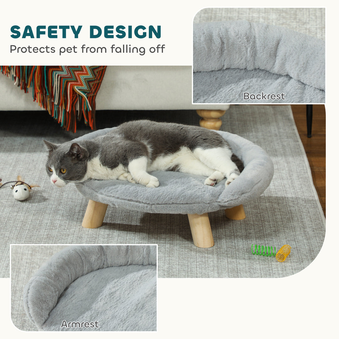 PawHut Elevated Dog Sofa Bed, Cat Couch with Washable Cover, Wooden Legs, for Miniature Dogs, Grey