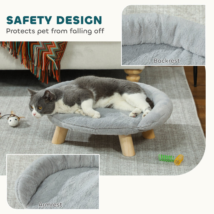 PawHut Elevated Dog Sofa Bed, Cat Couch with Washable Cover, Wooden Legs, for Miniature Dogs, Grey