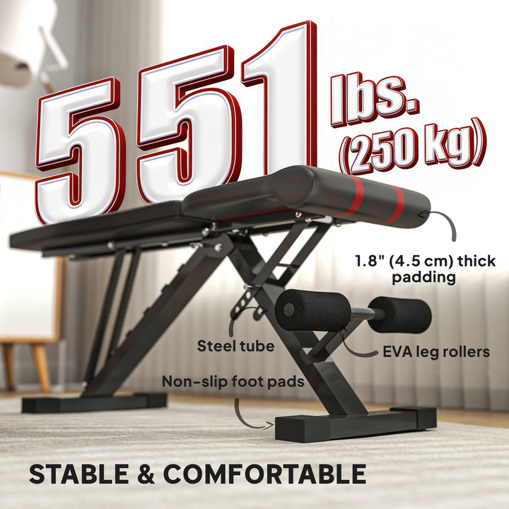 Soozier Adjustable Weight Bench, Foldable Workout Bench with Multi-Angle Seat and Back, Flat or Incline Bench for Home Gym