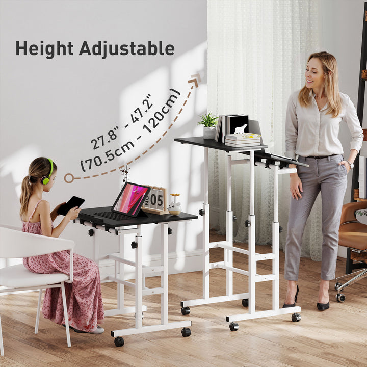 HOMCOM Stand Up Desk, Height & Angle Adjustable Computer Desk with Wheels for Standing or Sitting, Laptop Table, Natural