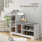 HOMCOM Upholstered Shoe Storage Bench w/ Seat, Entrance Bench w/ Drawer and 6 Open Shelves for Hallway, White