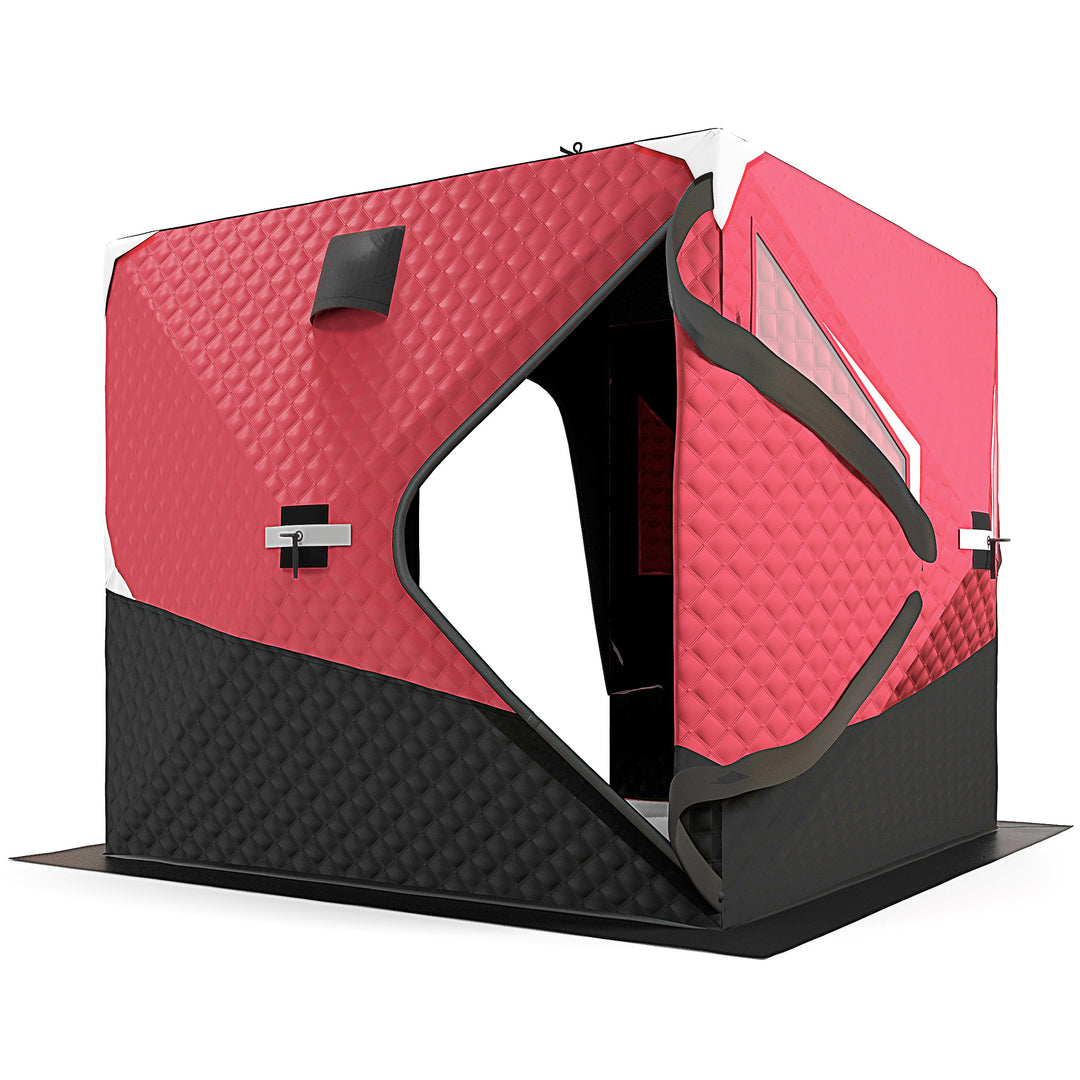 Outsunny 3-4 Person Insulated Ice Fishing Shelter, Pop up, with Oversized Doors, Windows, Vents and Carry Bag, for Low-Temp -22℉
