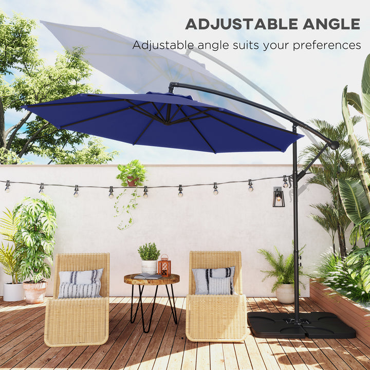 Outsunny 9.6ft Offset Patio Umbrella Garden Hanging Parasol Banana Cantilever Umbrella with Base, Crank, Navy Blue