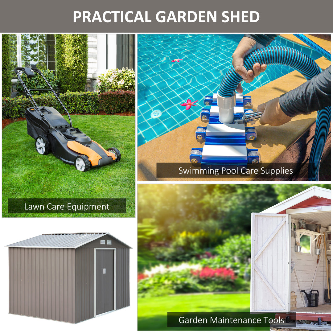 Outsunny 9'x6.3'Garden Storage Outdoor Shed w/ Floor Foundation Outdoor Yard Metal Tool Storage House Grey White