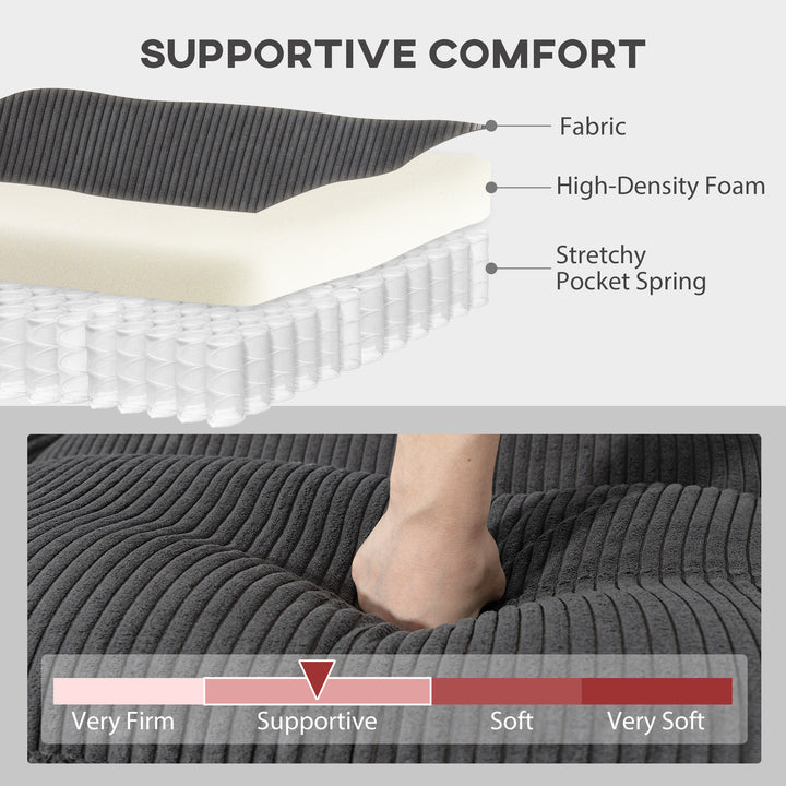 HOMCOM Modular Sectional Sofa, Oversized U-Shaped Couch with Spring Cushion, Corduroy Sofa for Living Room, Charcoal Grey