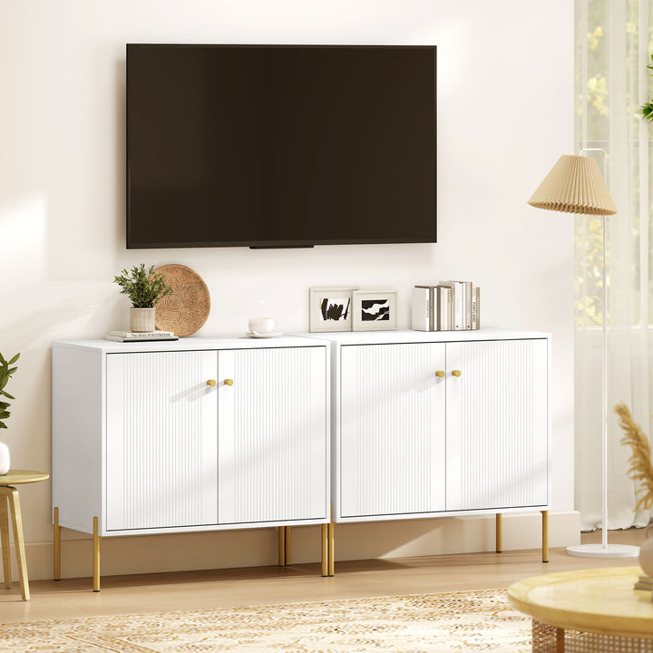 HOMCOM Sideboard, Modern Buffet Cabinet, Coffee Bar Cabinet with Fluted Doors and Adjustable Shelf, White