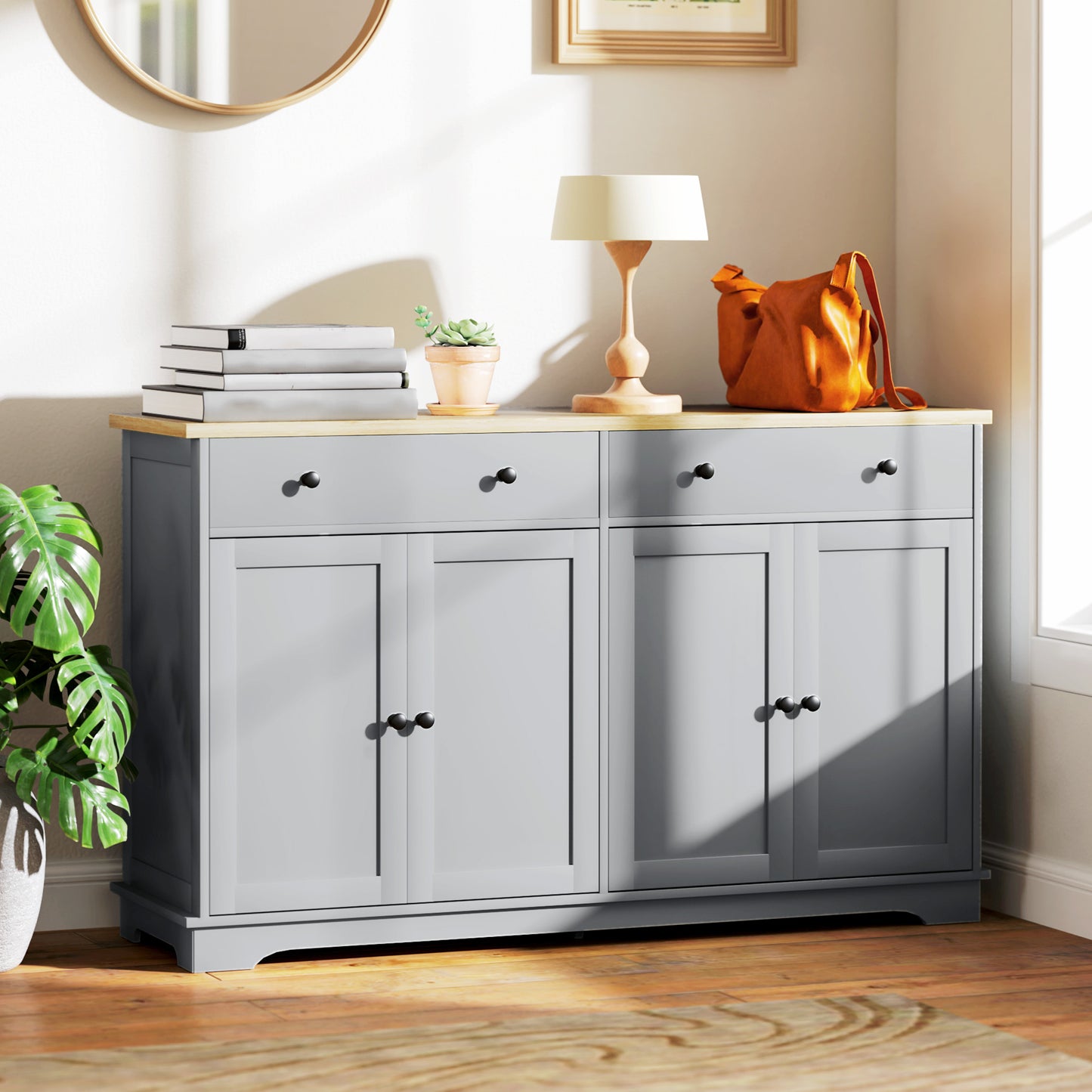HOMCOM Modern Sideboard, Buffet Cabinet with Storage Drawers, Adjustable Shelves for Living Room, Dining Room, Entryway, White