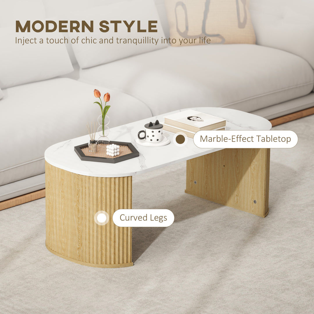 HOMCOM Coffee Table, Modern Marble-Effect Living Room Table with Round Corners and Thicken Legs, Black