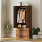 HOMCOM Wardrobe Closet Armoire with Hanging Rod and 2 Doors, Clothes Storage Organizer with 2 Drawers for Bedroom, Oak