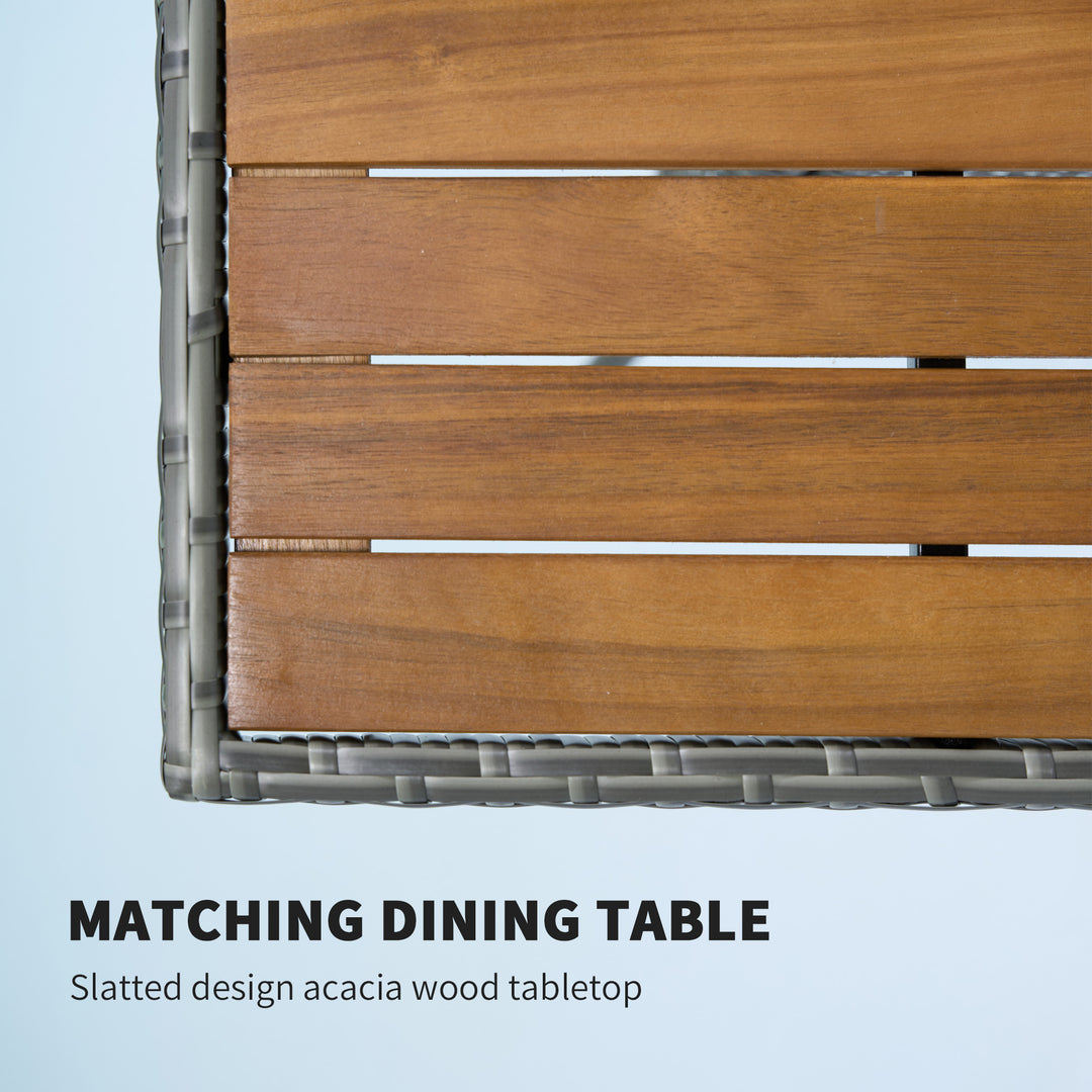 Outsunny 5 Piece Rattan Patio Dining Set with Umbrella Hole, Cushions, Outdoor Patio Table and Chairs for Garden Backyard, Teak