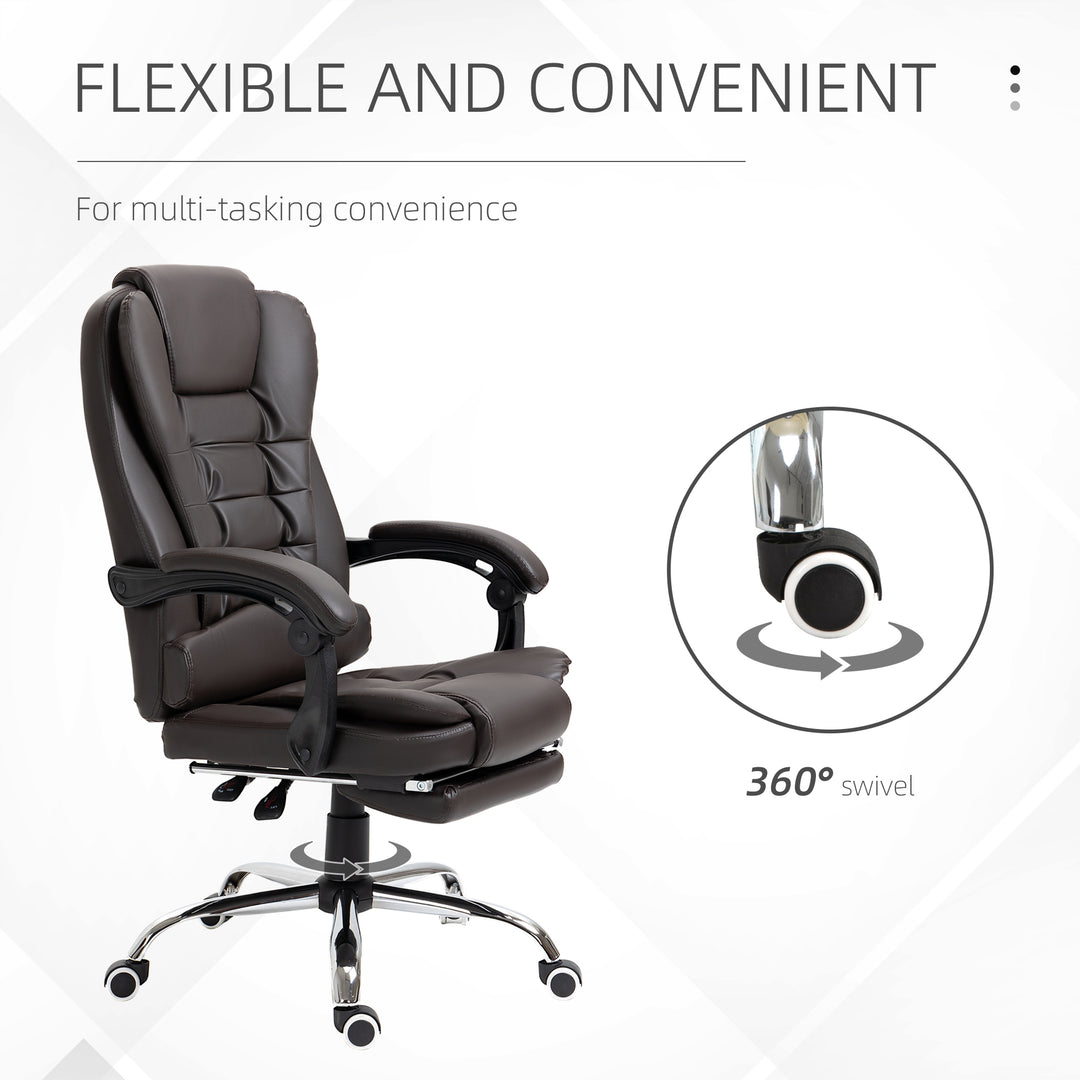 HOMCOM High Back Office Chair PU Leather Executive Office Chair with Retractable Footrest Padded Armrest Black