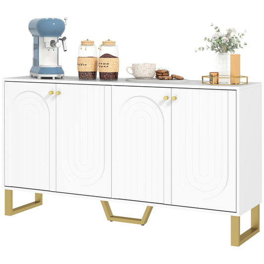 HOMCOM Sideboard Buffet Cabinet with 4 Doors, Modern Storage Cabinet with Adjustable Shelves & Center Leg, White