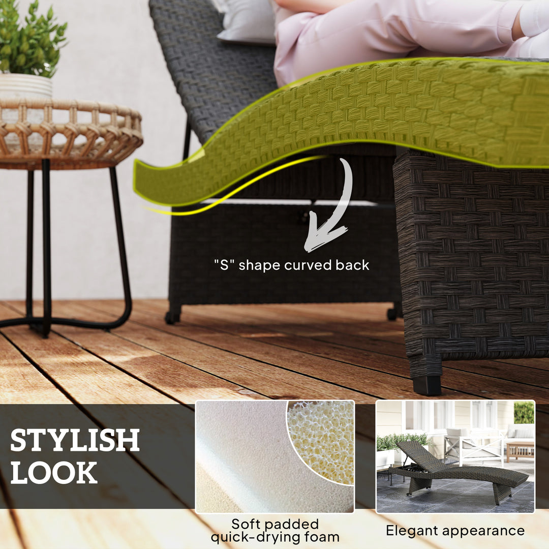 Outsunny Rattan Folding Outdoor Lounger Chair Recliner with 5-Level Adjustable Backrest, Wheels for Garden, Patio, Mixed Brown