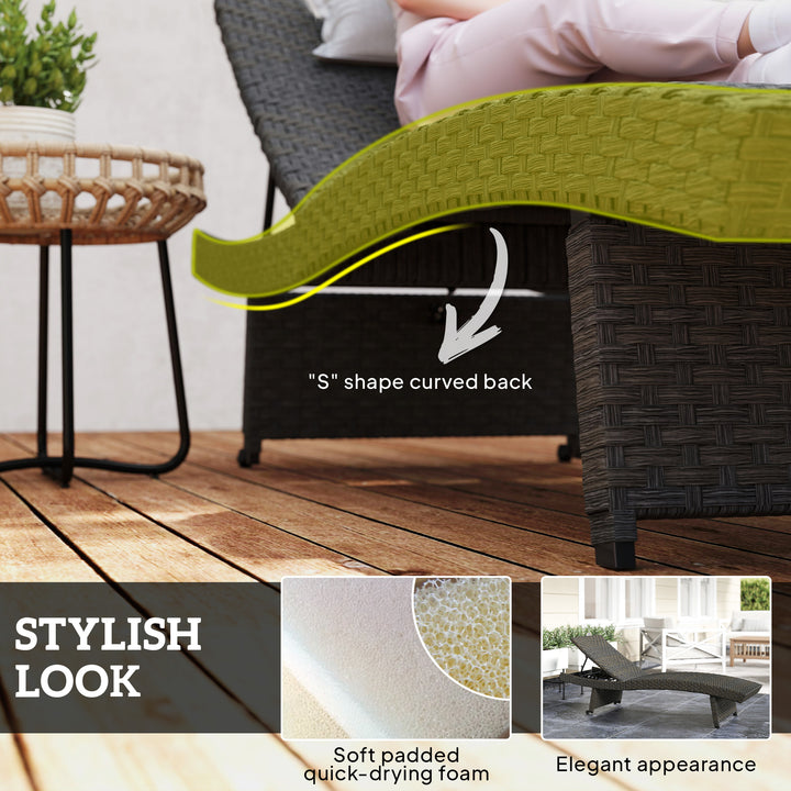 Outsunny Rattan Folding Outdoor Lounger Chair Recliner with 5-Level Adjustable Backrest, Wheels for Garden, Patio, Mixed Brown