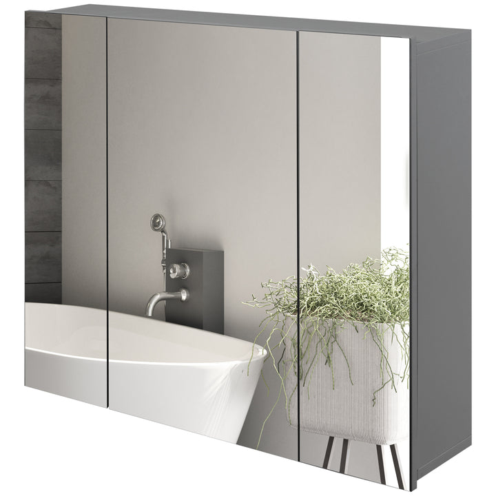 kleankin 28" x 24" Wall Mounted Mirror Cabinet, Bathroom Medicine Cabinet with Mirror, 3 Doors and Adjustable Shelves, White