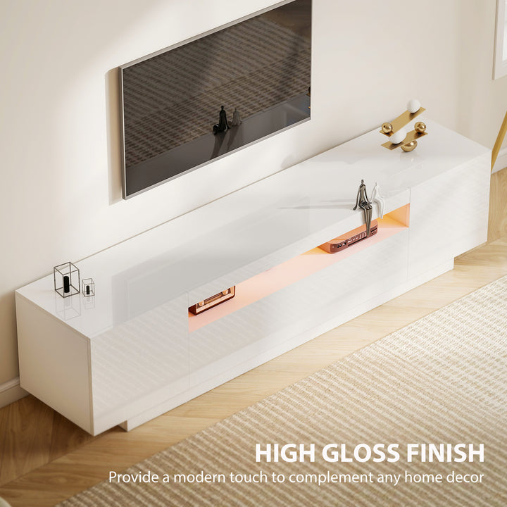 HOMCOM Entertainment Center with RGB LED Lights, TV Stand for 65-85 Inch TV, Modern TV Table for Living Room, High Gloss White