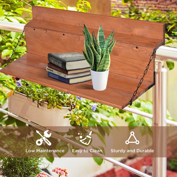 Outsunny Railing Hanging Table, Folding Balcony Table, Spruce Foldable Desk with Width 39.4 inch for Patio and Garden, Orange