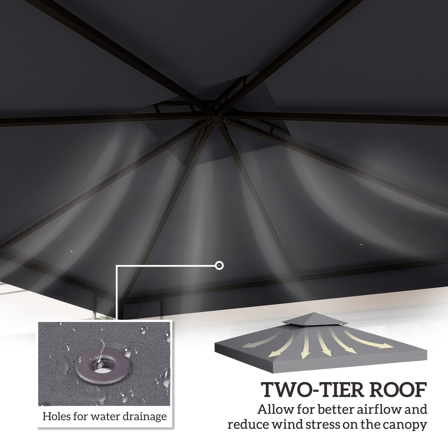 Outsunny 10' x 10' Square 2-Tier Gazebo Canopy Replacement Top Cover Outdoor Garden Sun Shade, Charcoal Grey