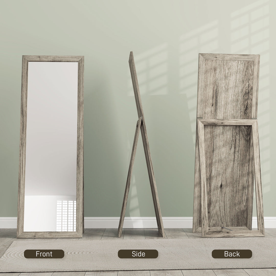 HOMCOM 58" x 20" Floor Standing Mirror, Full Body Mirror for Bedroom, Living Room, Oak