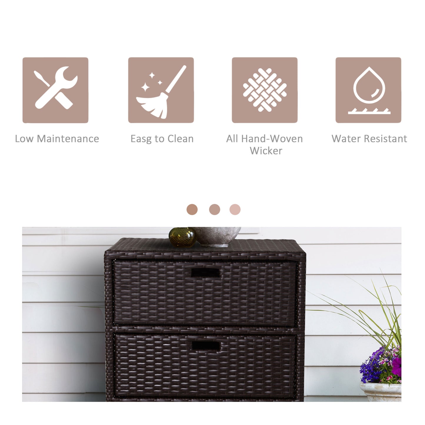 Outsunny 32" Poolside Rattan Wicker Patio Organizer Storage Cabinet Bathroom Storage w/ 3 Large Drawers Garden Outdoor