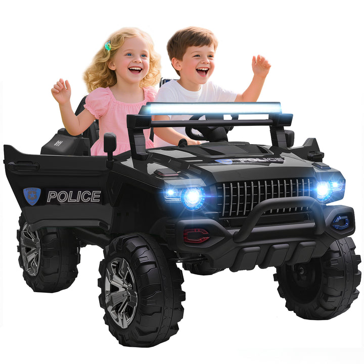 Aosom Kids 2 Seater Ride-On Car Police Truck Electric with LED Lights & MP3 for Kids White