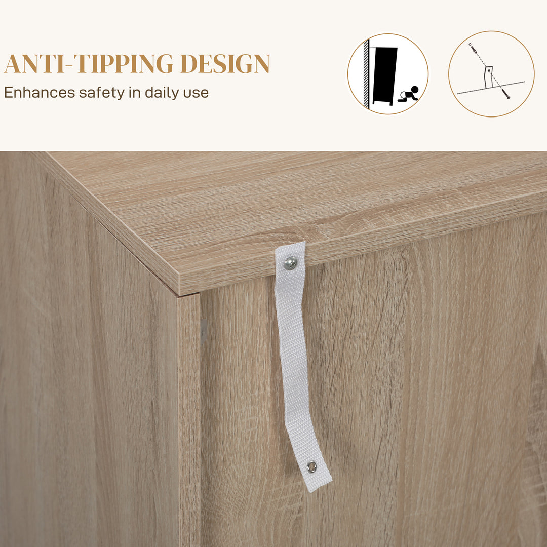 HOMCOM Modern Sideboard, Buffet Cabinet with Adjustable Shelves, 3 Chevron Doors for Living Room, Hallway, Oak Wood Grain