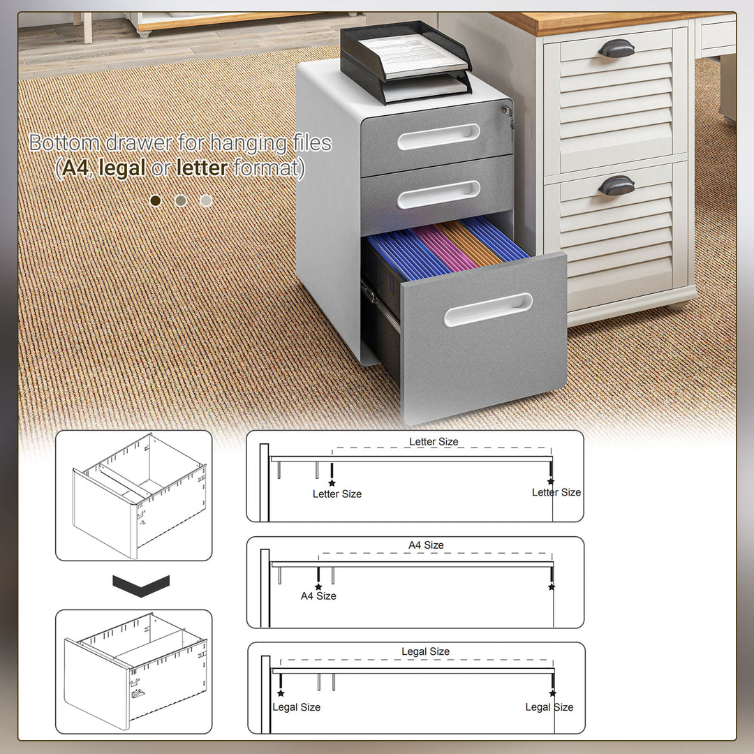 Vinsetto Lockable File Cabinet, Steel Filing Cabinet on Wheels for Legal, A4, Letter Size, Home Office