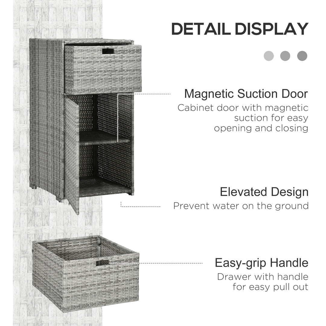 Outsunny Patio Storage Cabinet, Outdoor Towel Rack for Pool, Waterproof PE Rattan Wicker, Hot Tub Accessory, with Basket Drawer, Mixed Grey