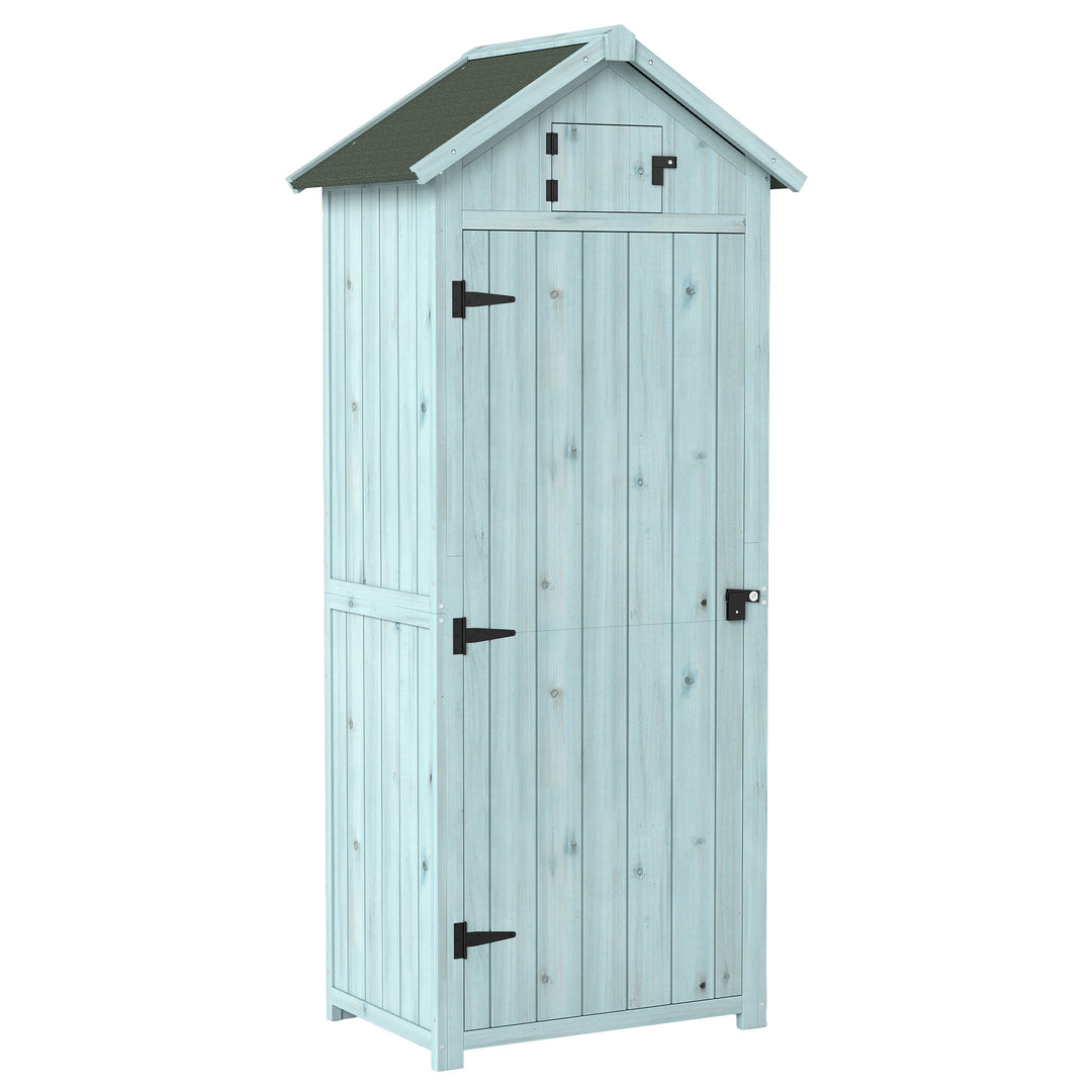 Outsunny 30" x 21" x 71" Garden Storage Shed, Outdoor Tool Utility Storage House  with 3 Tier Shelves and Roof, Blue