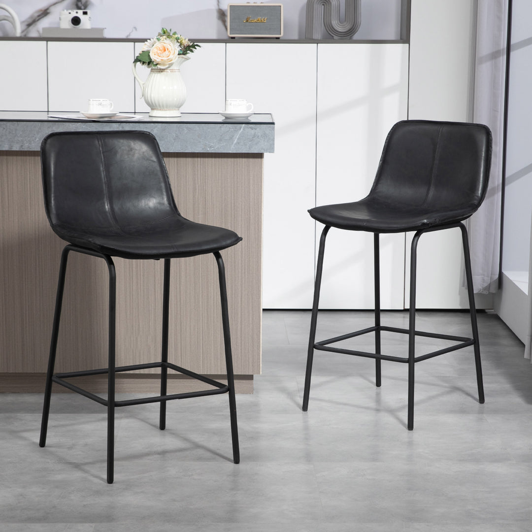 HOMCOM Bar Stools Set of 2, Upholstered Counter Height Bar Chairs, 26" (66 cm) Kitchen Stools with Steel Legs for Dining Area, Kitchen Aisle, Coffee