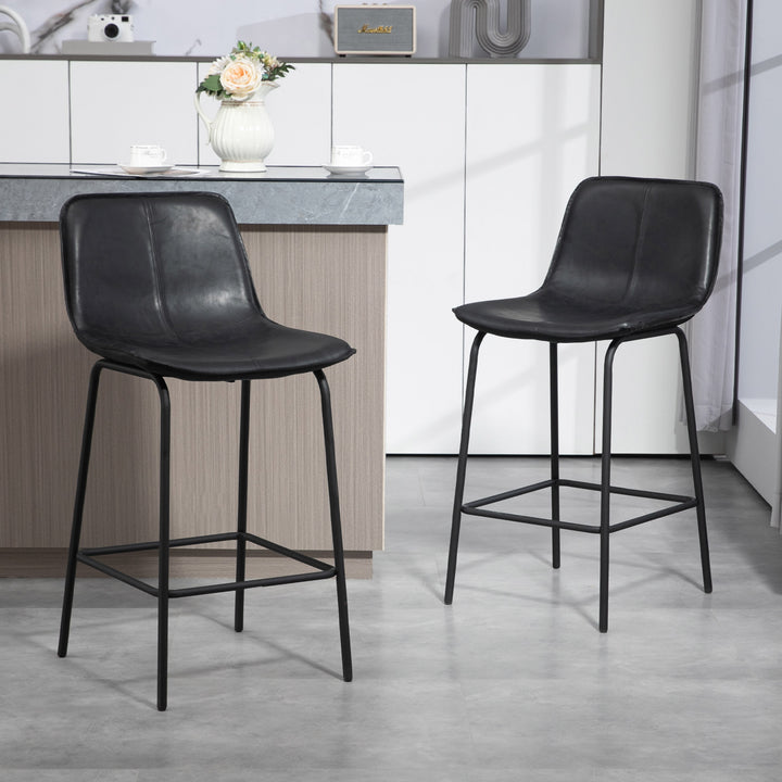 HOMCOM Bar Stools Set of 2, Upholstered Counter Height Bar Chairs, 26" (66 cm) Kitchen Stools with Steel Legs for Dining Area, Kitchen Aisle, Coffee