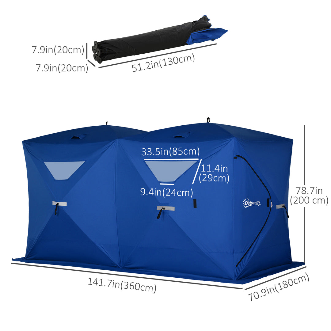Outsunny 5-8 Person Pop-up Ice Fishing Shelter, Portable Ice Fishing Tent, Black
