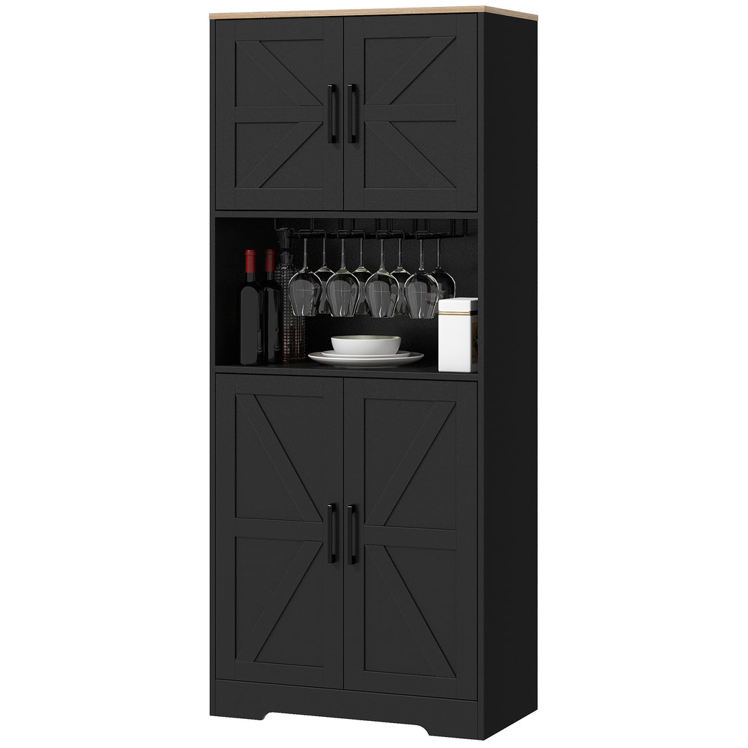 HOMCOM Farmhouse Kitchen Pantry, 68" Freestanding Hutch Storage Cabinet with Microwave Oven Countertop, Black
