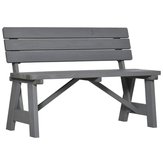 Outsunny Wooden Garden Bench for Outdoor, 2-person Patio Bench, Loveseat Furniture for Lawn, Deck, Yard, Porch and Entryway, Grey