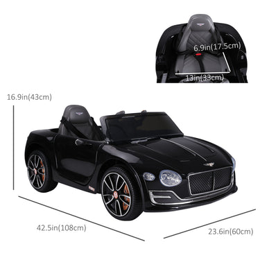 Aosom 12V Ride On Car Licensed Bentley Battery Powered Electric Vehicles w/ Parent Remote Control, 2 Speed - Black