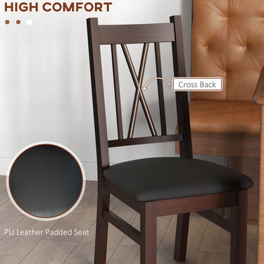 HOMCOM Farmhouse Dining Table Chairs Set of 2, Pine Wood Kitchen Table Chairs with PU Leather Cushion for Living Room, Bedroom