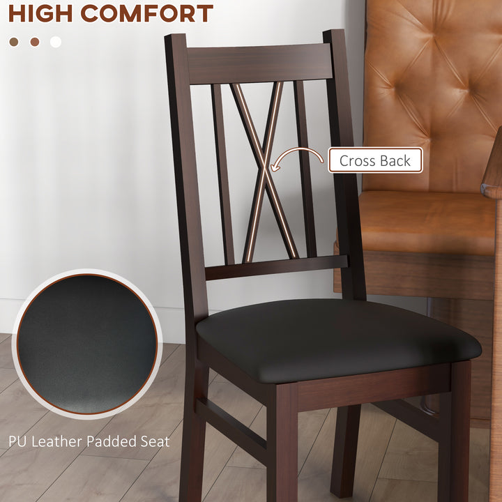 HOMCOM Farmhouse Dining Table Chairs Set of 2, Pine Wood Kitchen Table Chairs with PU Leather Cushion for Living Room, Bedroom