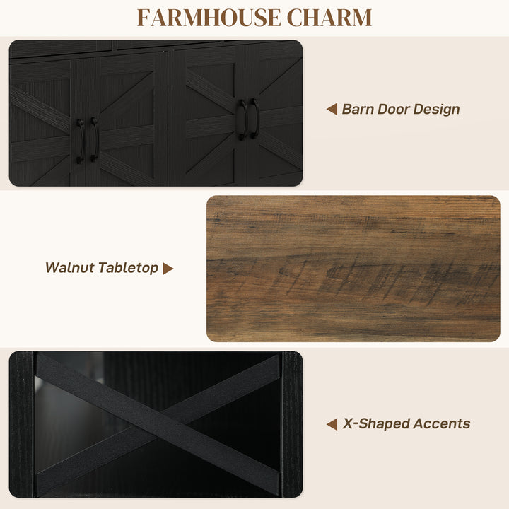 HOMCOM Sideboard, Buffet Cabinet with 4 Barn Doors and 3 Drawers, Coffee Bar Cabinet with Adjustable Shelves, Black