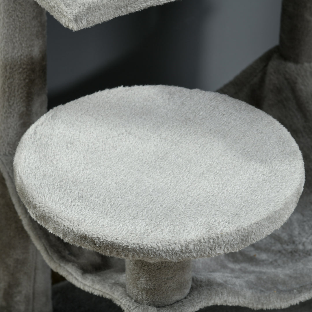 PawHut Tall Cat Tree for Indoor Cats, 56" Multi-Level Cat Tower with Hammock, Cat Bed, Cat Condo with Sisal Scratching Posts, Grey